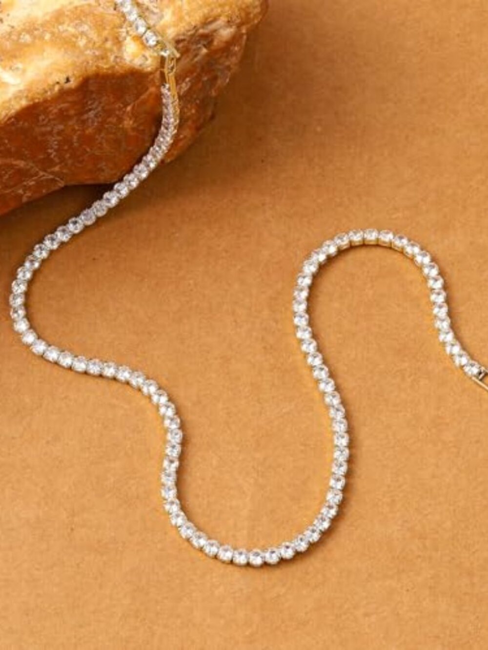 Gold Tennis Necklace with Clear Stones - Women Jewelry Necklaces